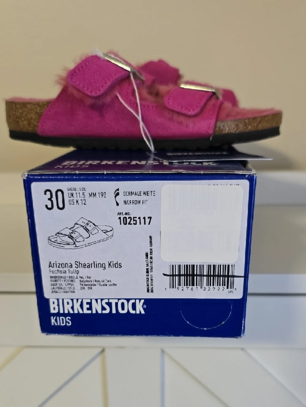 NIB Birkenstock Kids Hot Pink Sherling Arizona Sandals Girls Size 12